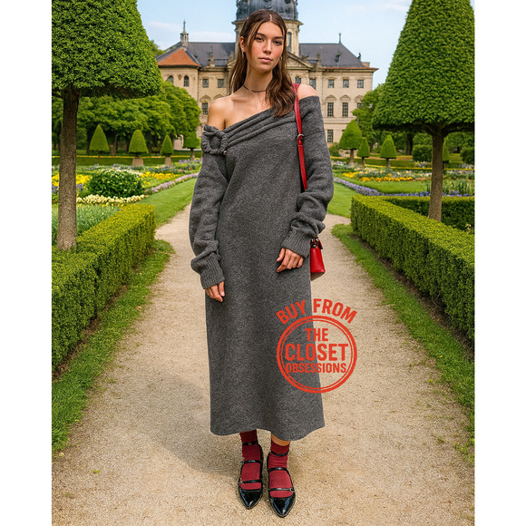 ZARA Off-the-Shoulder Knit Midi Dress NWT Gray Size S and M - Picture 3 of 16